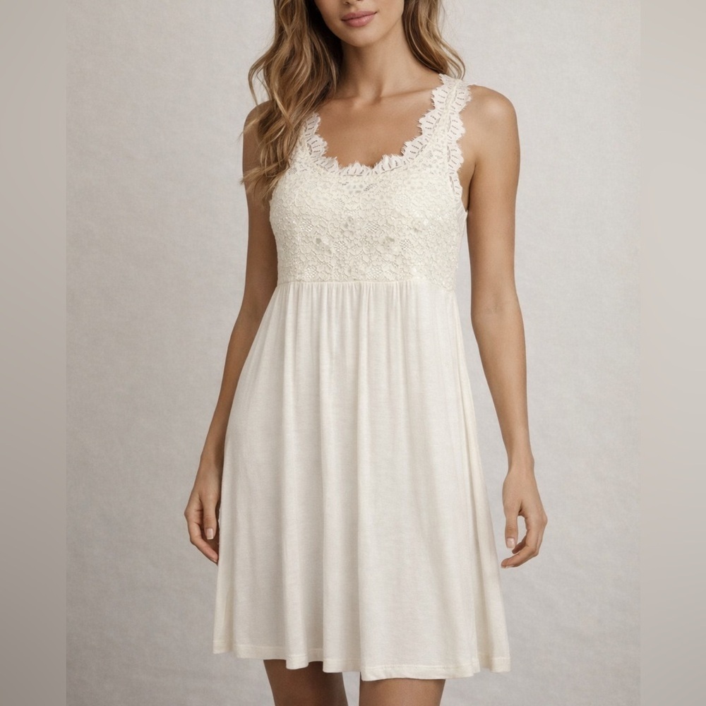 Forever21Cream Lace Sleeveless Dress Size Small Boho Romantic (1225)